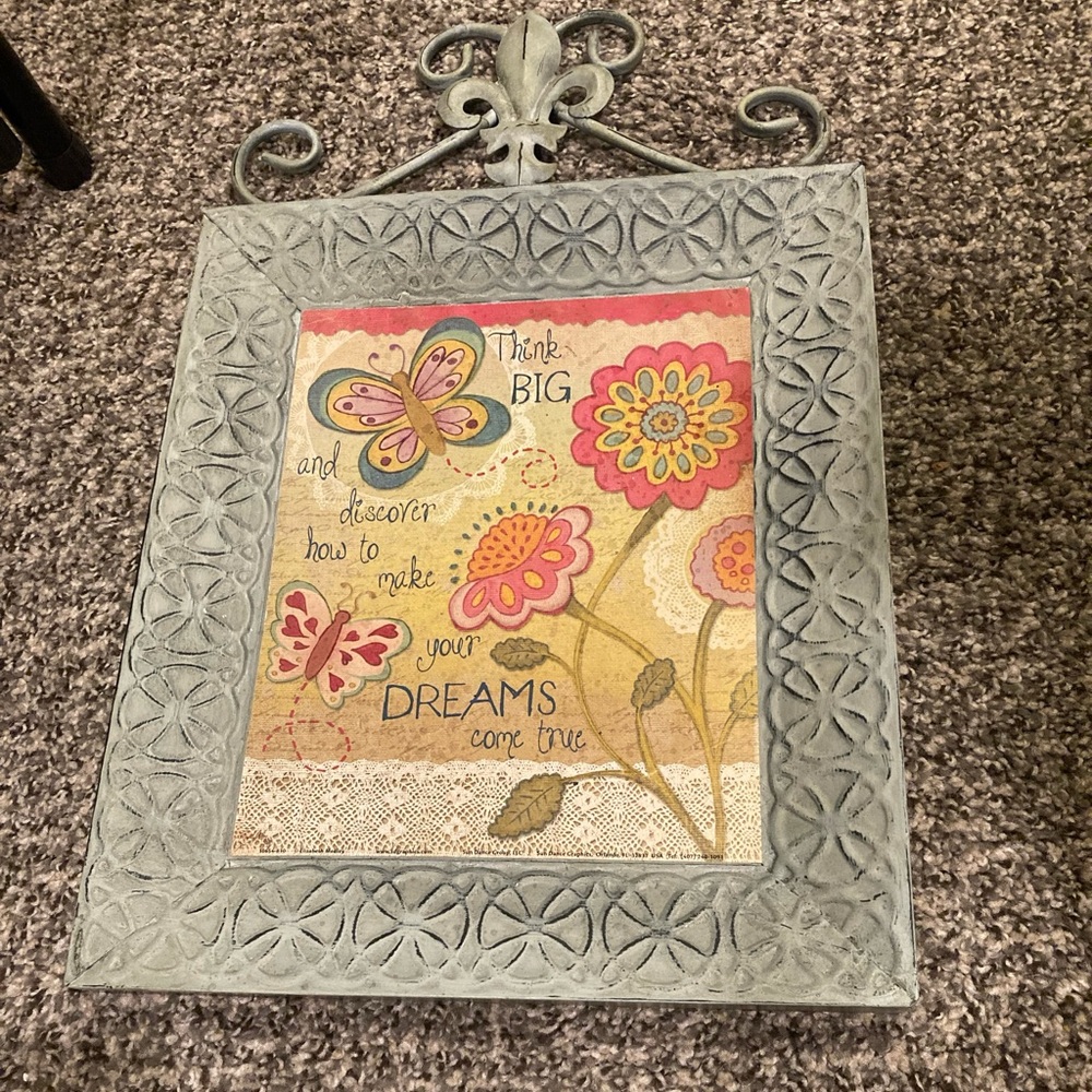 12”x18.75” Flower And Butterfly “Dreams” Metal Wall Decor
